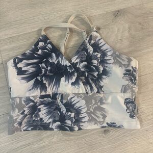 Beyond Yoga navy blue and cream Floral Crop Top